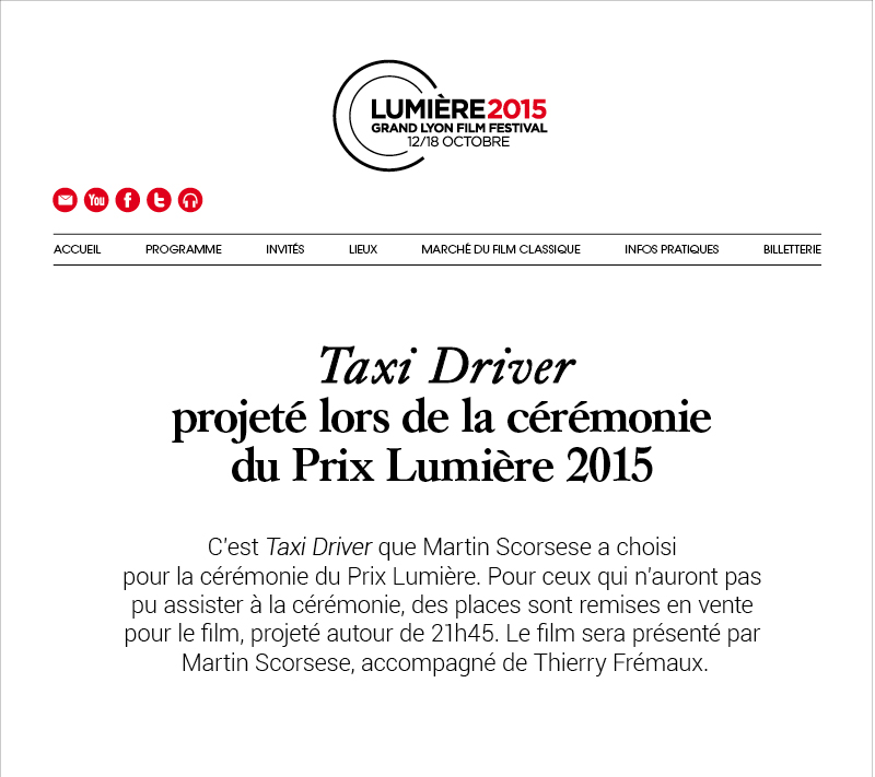 Places en vente pour Taxi Driver en pr�sence de Martin Scorsese