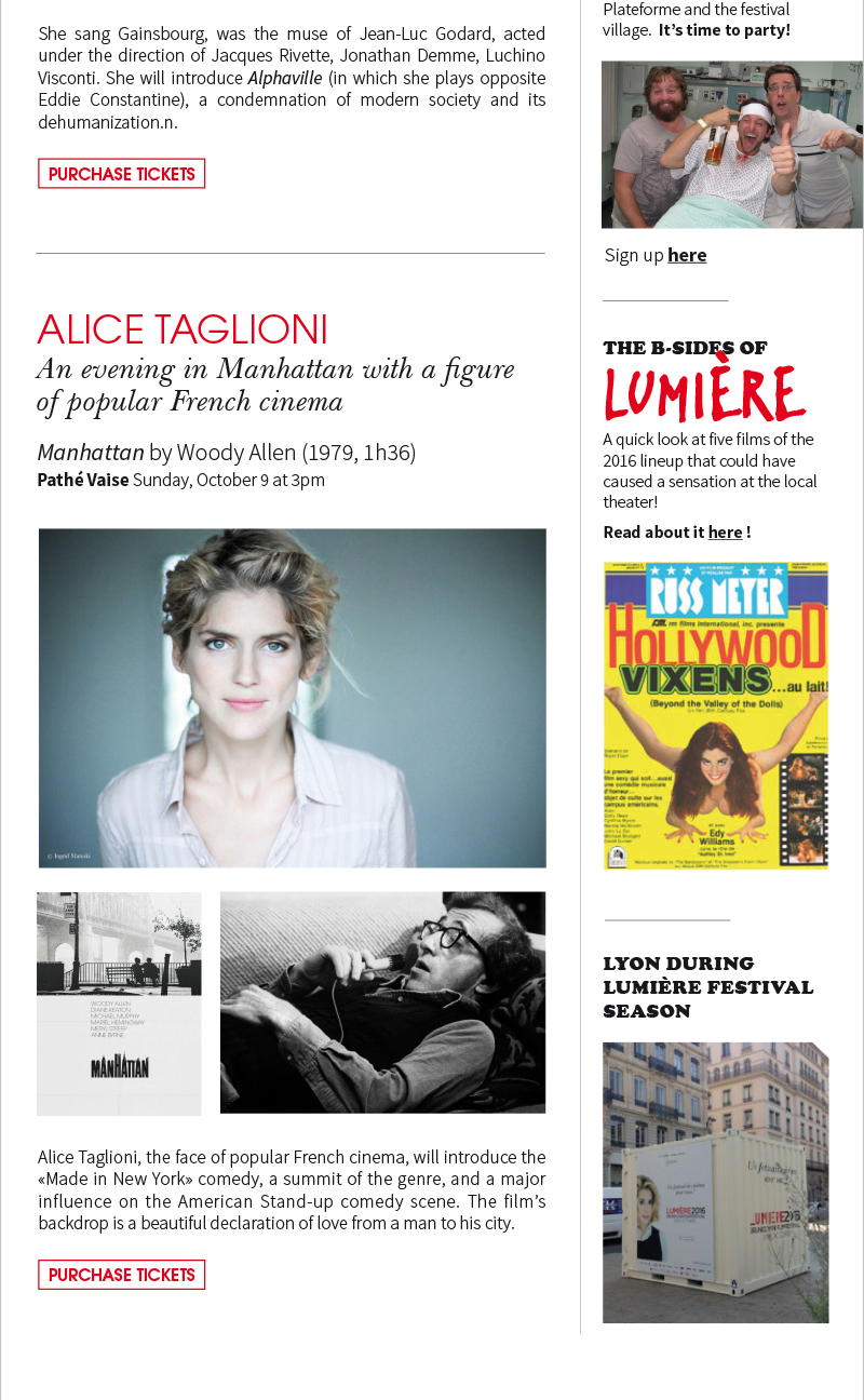 Emmanuelle Bart, Anna Karina, Alice Taglioni, Jean-Pierre Jeunet, Dominique Blanc, Jeremy Thomas...val