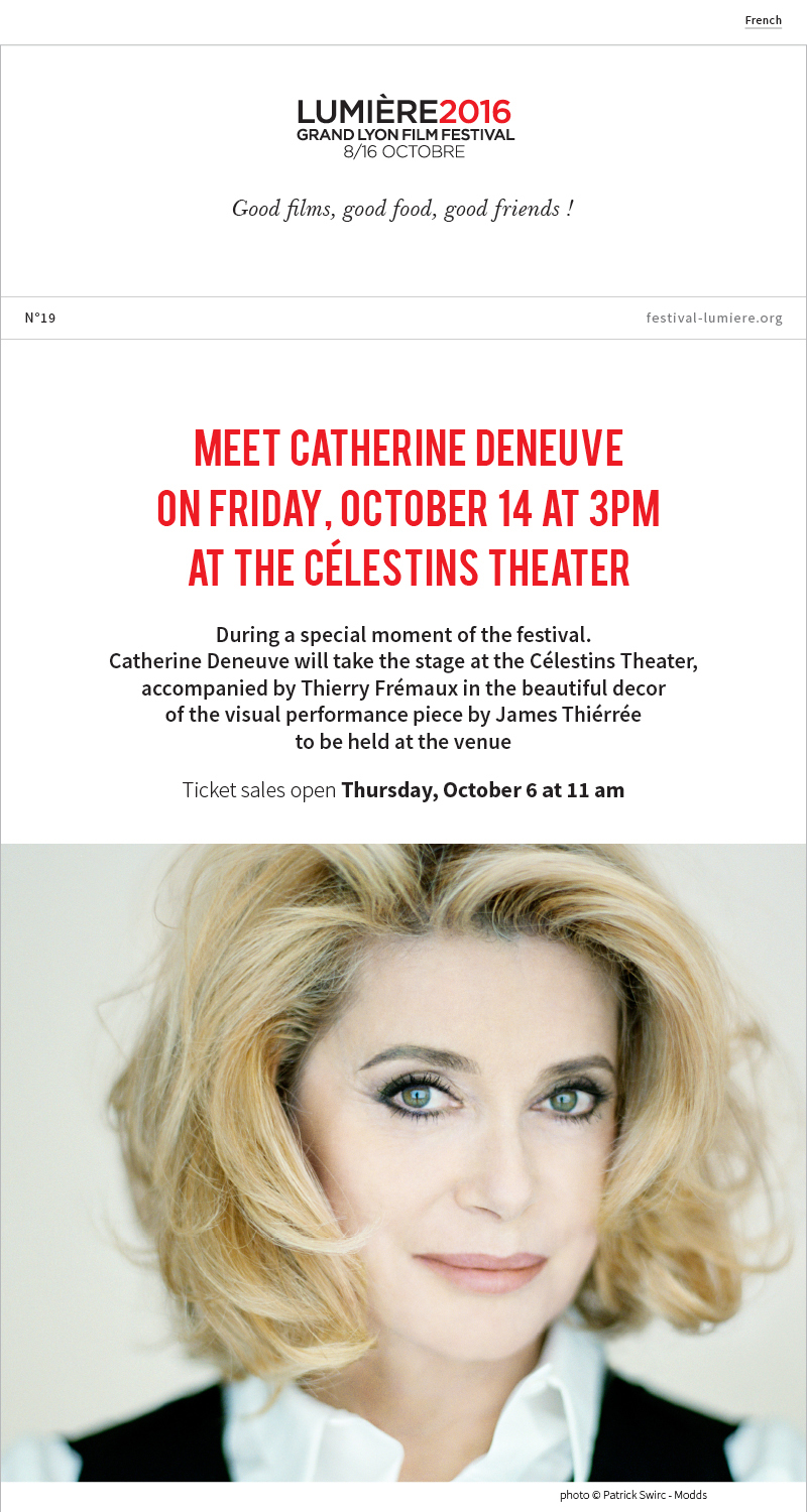 Rencontre avec Catherine Deneuve, vendredi 14 octobre au Thtre des Clestins. 