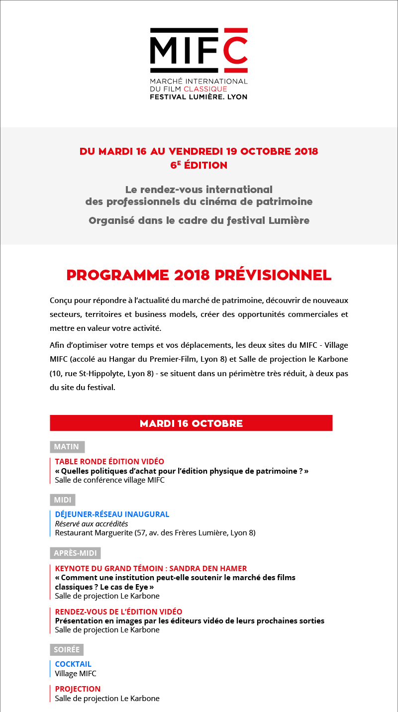 MIFC 2018 6e dition : programme prvisionnel