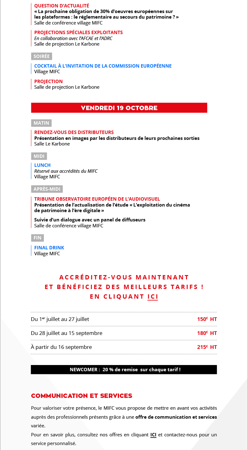 MIFC 2018 6e dition : programme prvisionnel