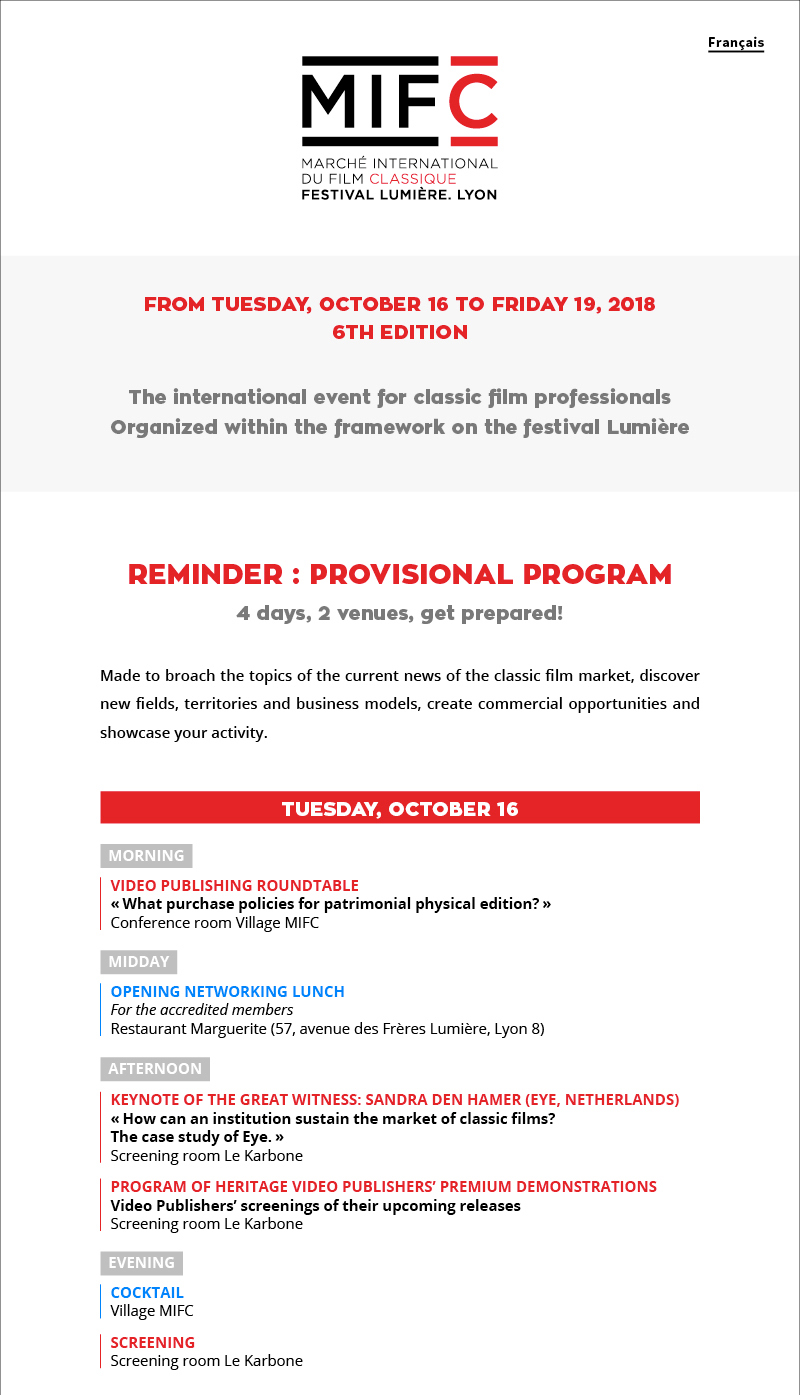 Get prepared for October! MIFC 2018 provisional program