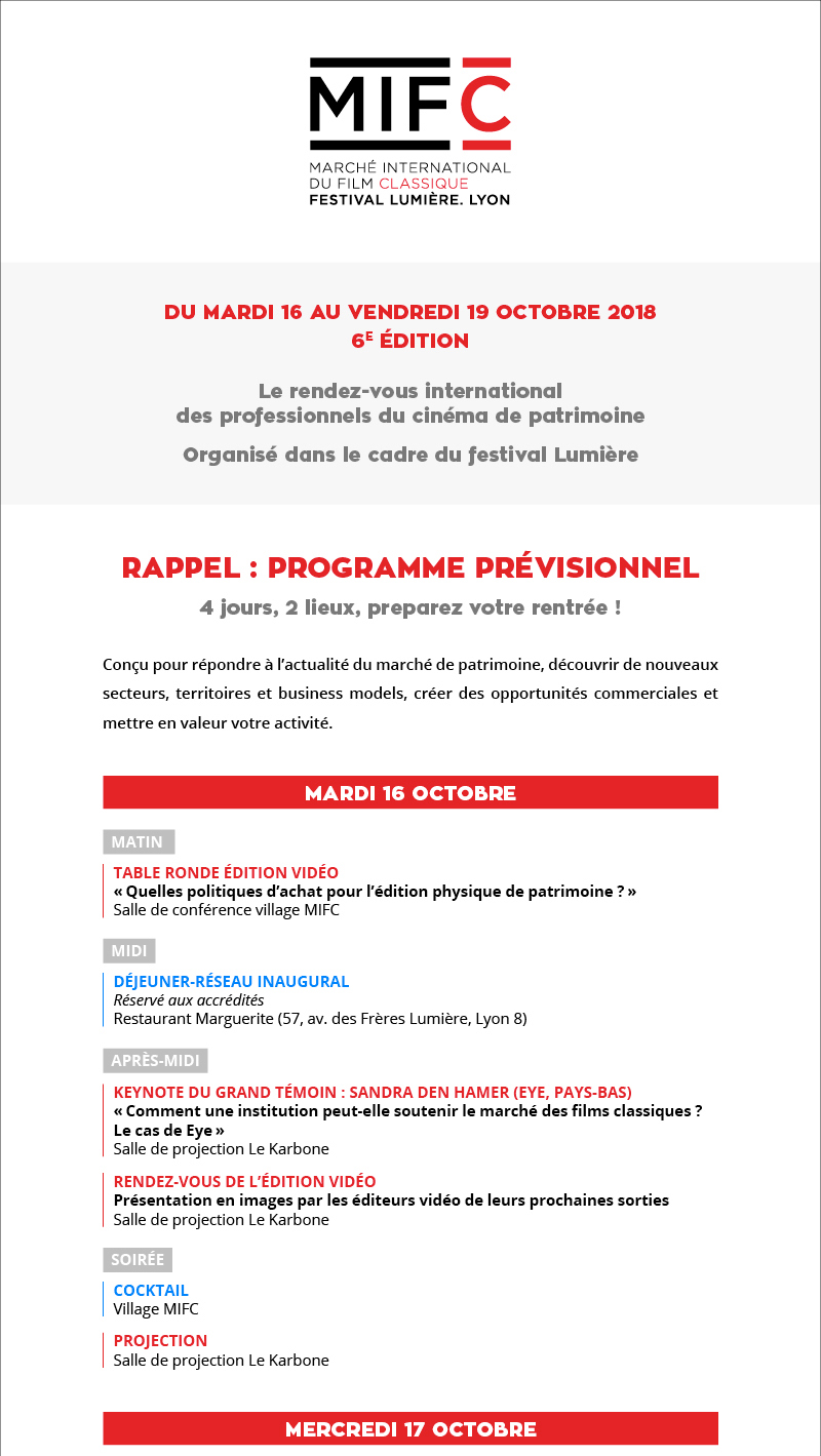 MIFC 2018 6e dition : programme prvisionnel