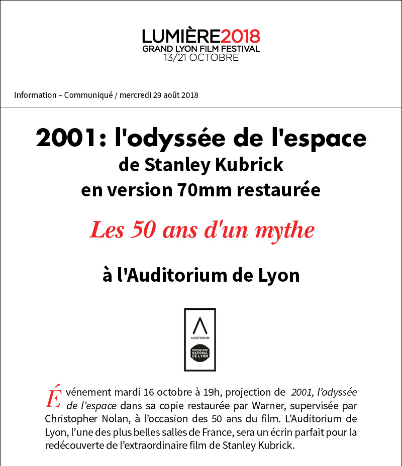 vnement : 2001, lodysse de lespace en 70 mm  lAuditorium de Lyon