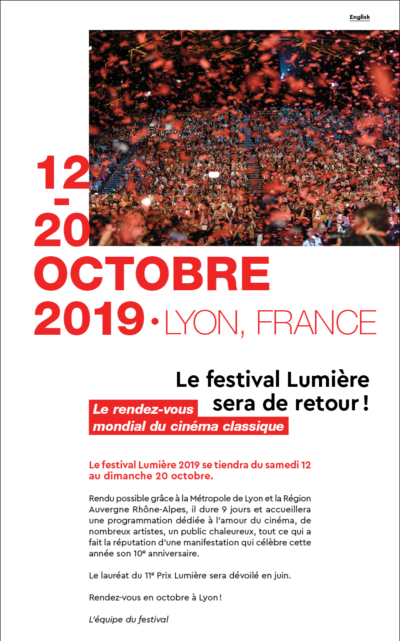 Les dates du festival Lumire 2019 / The dates of the Lumire festival 2019