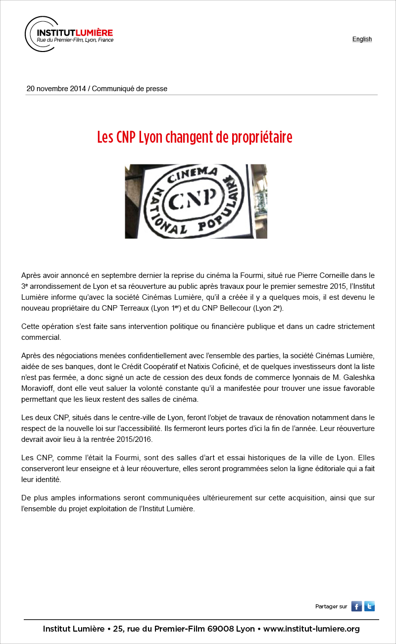 Les CNP Lyon changent de propritaire