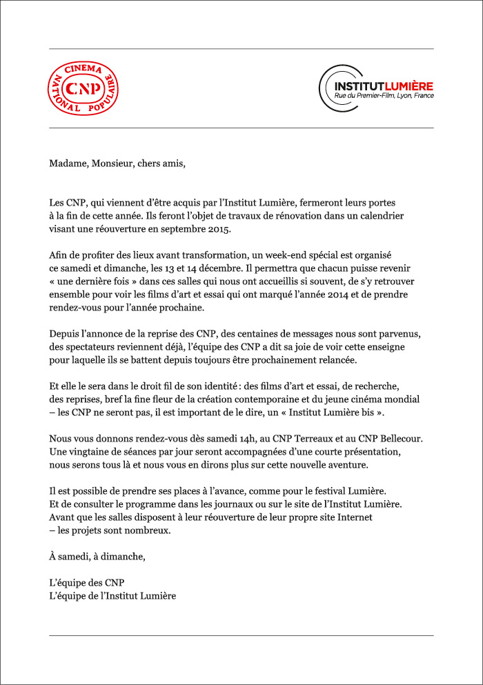 Lettre aux amis des CNP