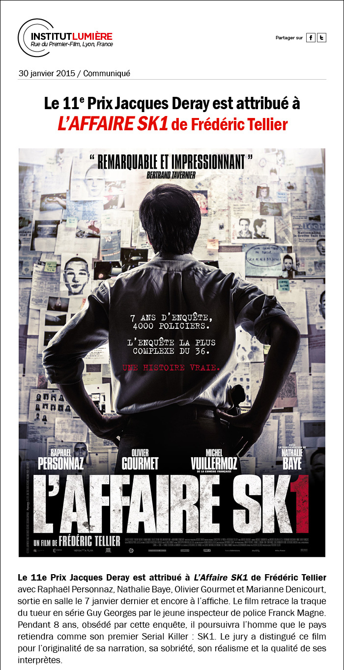 Le 11e Prix Jacques Deray est attribué à L'Affaire SK1
