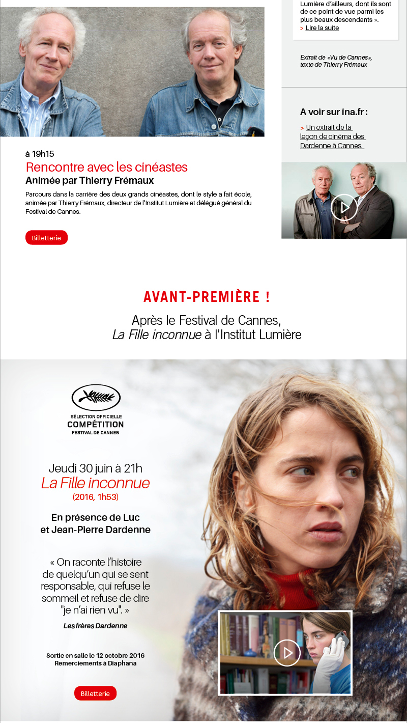 �v�nement : les fr�res Dardenne � l'Institut Lumi�re - r�trospective en leur pr�sence et exposition