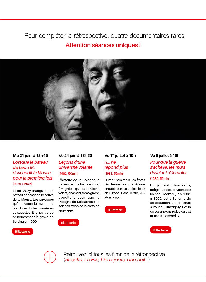 �v�nement : les fr�res Dardenne � l'Institut Lumi�re - r�trospective en leur pr�sence et exposition